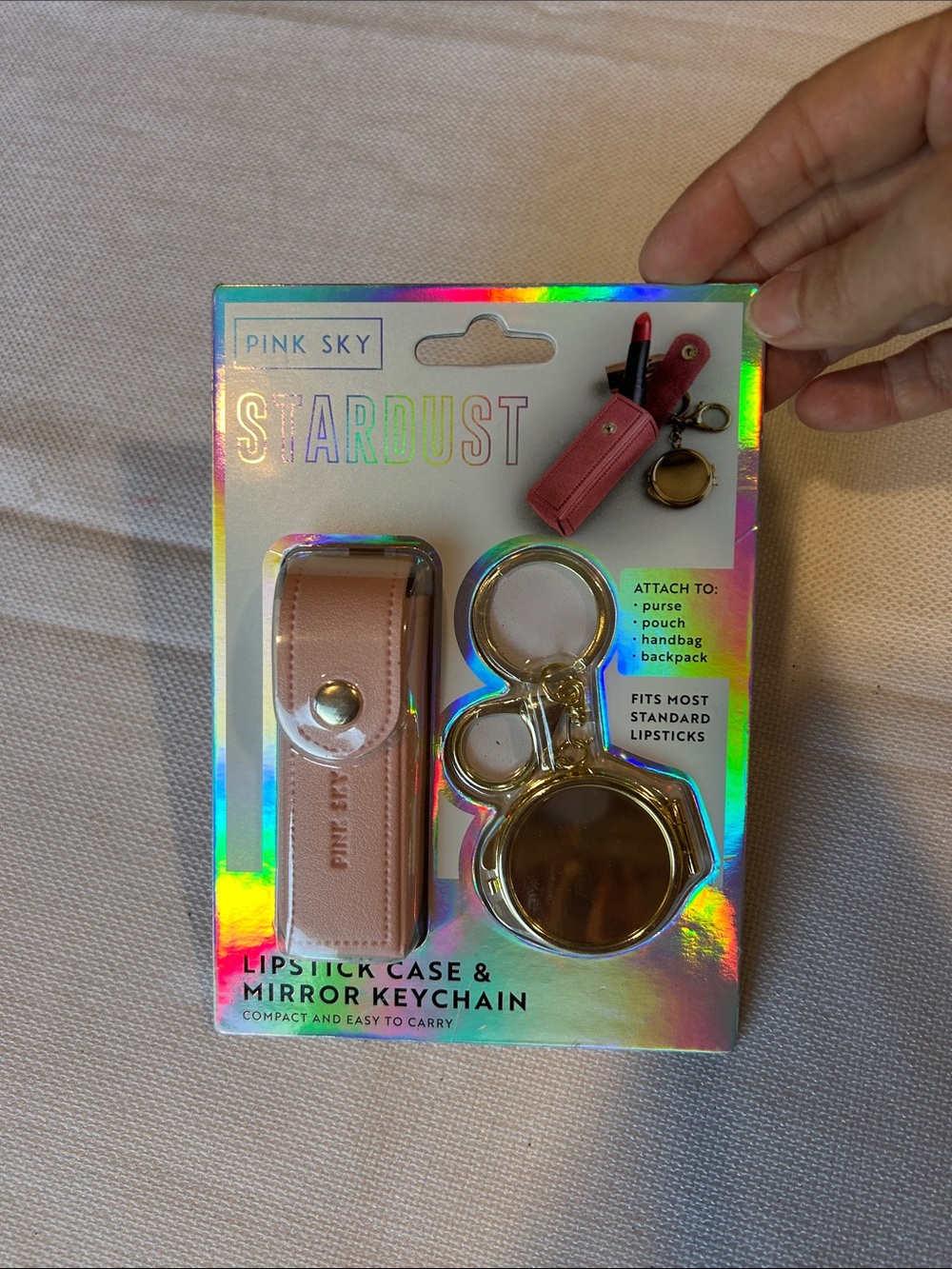 Pink Sky Stardust Pink Lipstick Case & Mirror Keychain